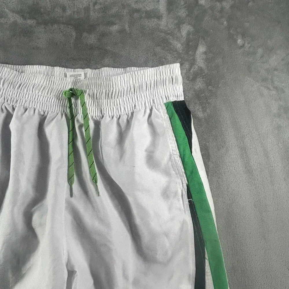 Nike Swim Shorts Mens Large White Green Black Colorblock Mesh Lined Trunks Logo